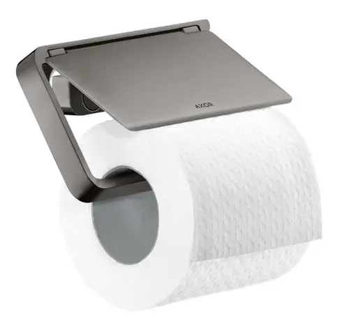 Toilettenpapierhalter mit Deckel von AXOR in poliertem Schwarzchrom. Halterung für Toilettenpapierrolle mit bedienfreundlichem Deckel.